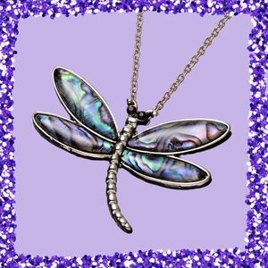 Abalone shell dragonfly pendant necklace